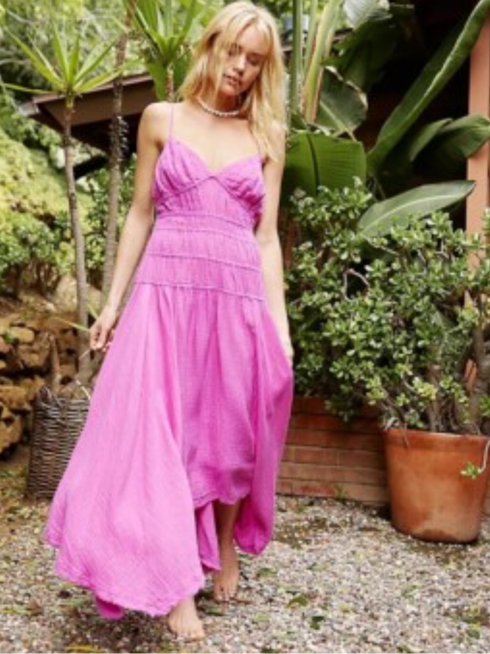 Free People Verbena sleeveless magenta midi dress w/ smocked waist, S